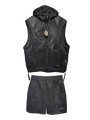 Mens Casual Mesh Shorts Hooded Two-Piece Vest Suit-7