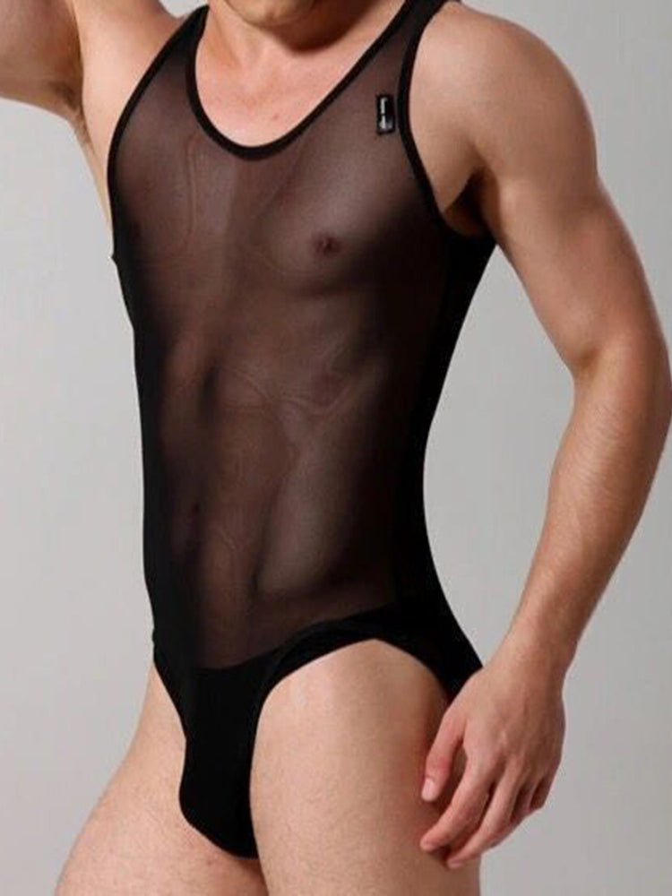 Mens Perspective Sexy Lingerie Vest Mesh Jumpsuit