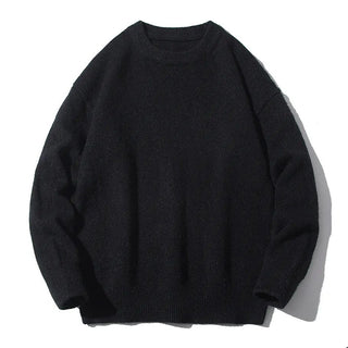 Buy black Mens Round Neck Loose Long Sleeve Sweater Top