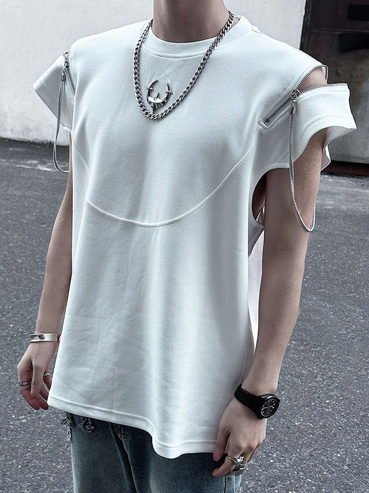 Comprar white Mens Y2k Hand Zipper Stitching Casual T-Shirt