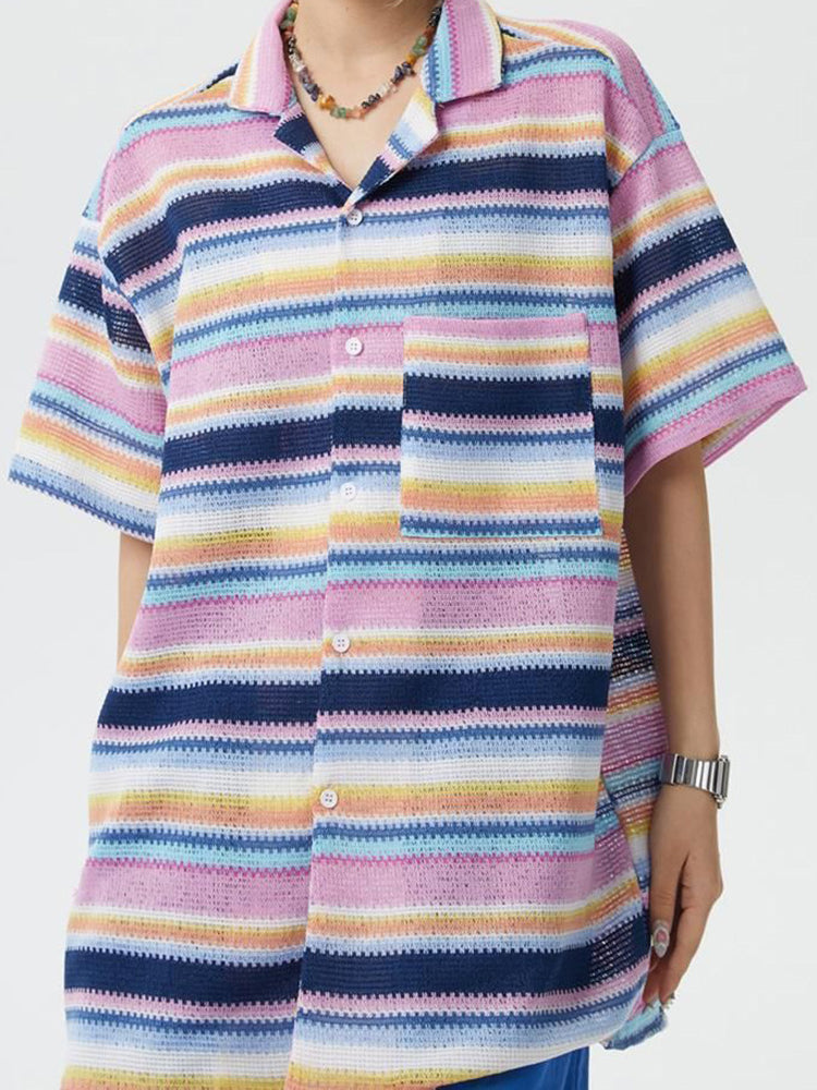 Mens Striped Knitted Loose Shirt