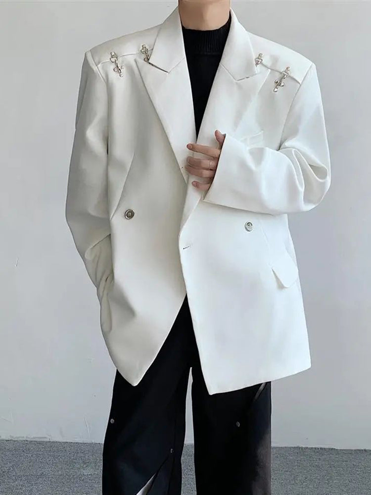 Comprar white Mens Y2k Metal Buckle Casual Suit Jacket