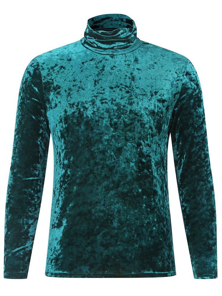 Comprar green Mens Gold Velvet Turtleneck Casual Top