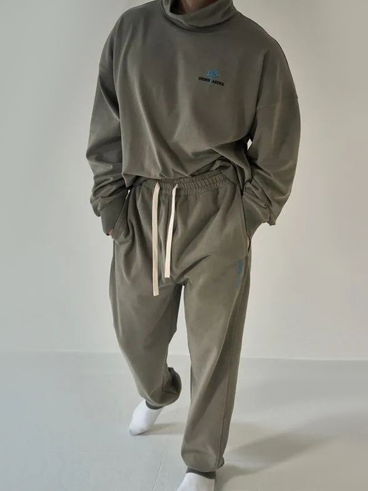 Mens Basic Casual Ribbed Cuffed Trousers