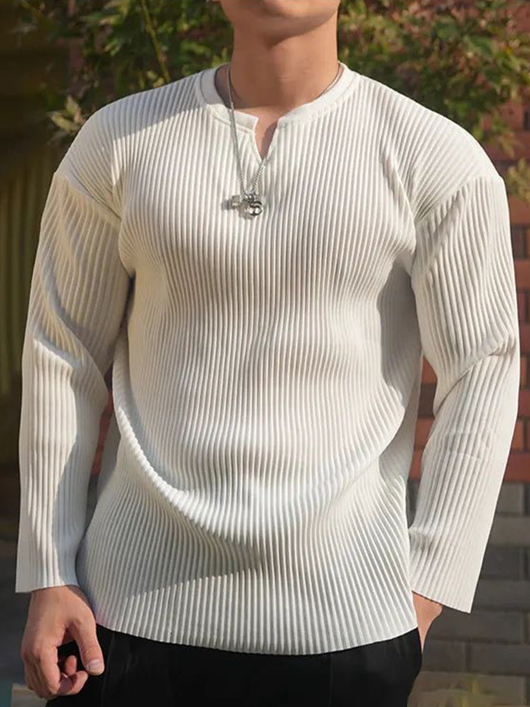 Men Sports Fitness Pleated Casual Long-Sleeve Top