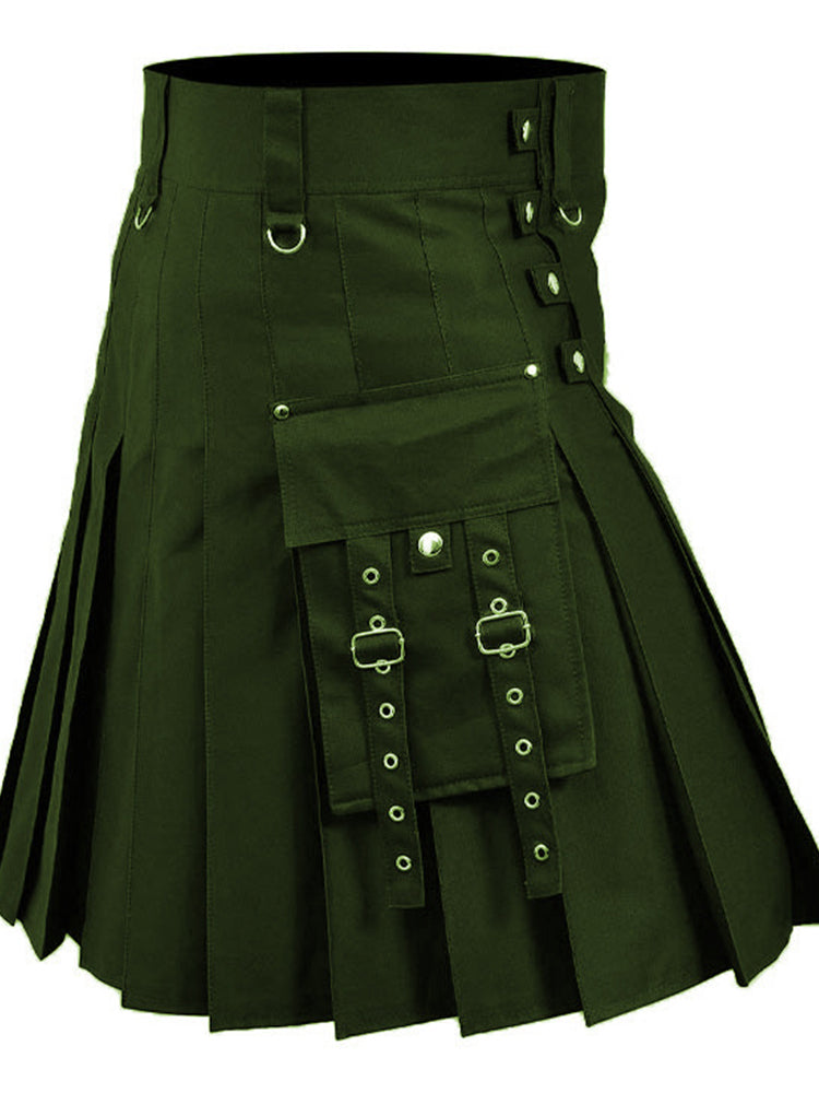 Comprar army-green Mens Punk Contrast Scottish Casual Skirt