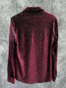 Men Gold Velvet Shiny Long-Sleeve Casual Shirt-2