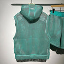 Mens Casual Mesh Shorts Hooded Two-Piece Vest Suit-3