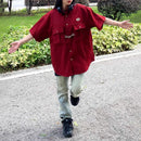 Mens Y2k Metal Button Casual  College Style Shirt Unisex-3