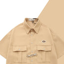 Mens Y2k Metal Button Casual  College Style Shirt Unisex-5