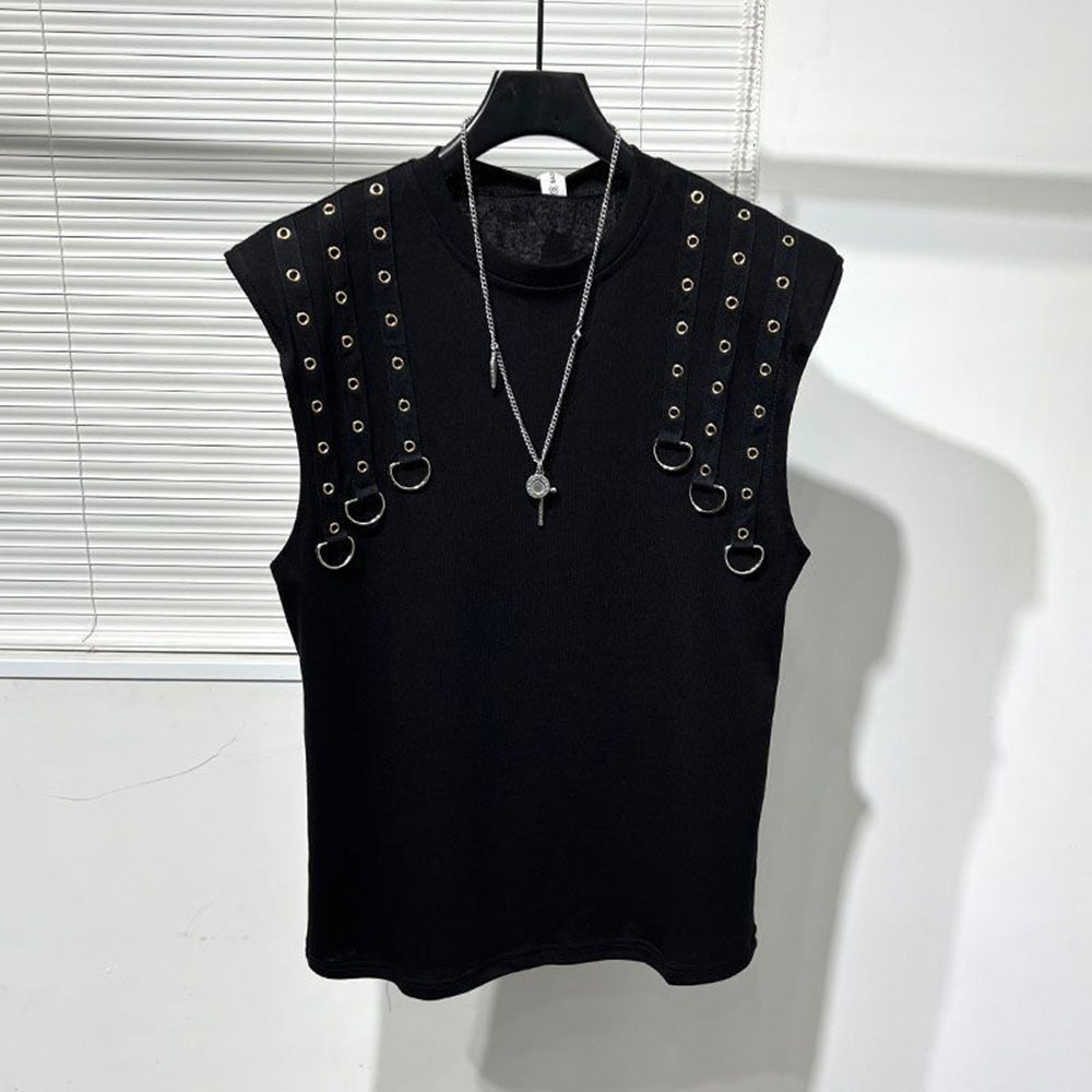 Dark Metal Rings Decoration  Sleeveless Vest Summer Unisex