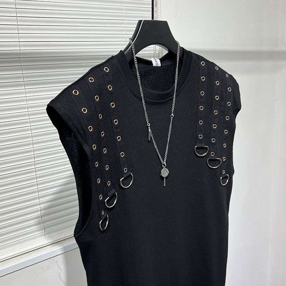 Dark Metal Rings Decoration  Sleeveless Vest Summer Unisex