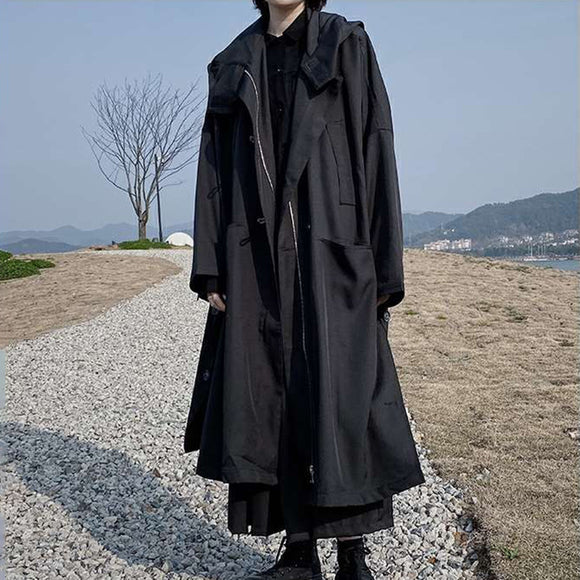 Unisex Dark British Style  Hooded  Windbreaker Autumn