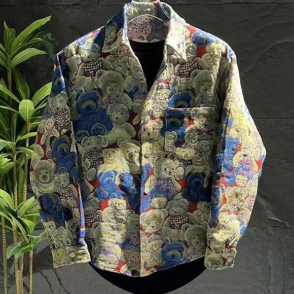 Y2k Bear Embroidered Two-Piece Set Spring And Autumn New Street Casual Long-Sleeved Jacket Loose Leggings Trousers Suit For Men