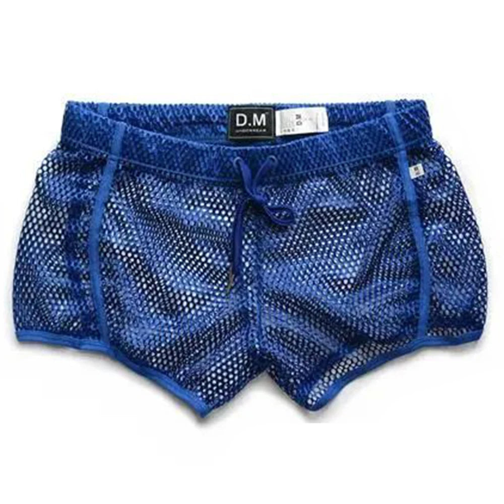 Comprar blue Mens Sexy See-through  Solid Color Loose  Shorts