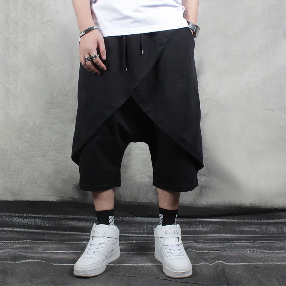 Mens Irregular Genderless Solid Color Loose Wide-Leg Pants