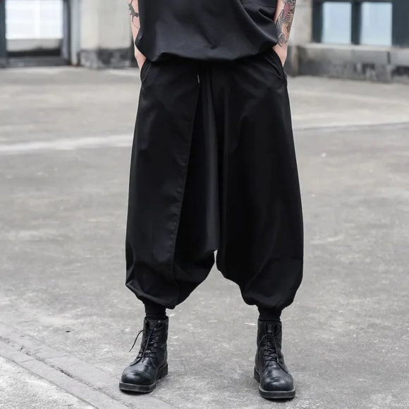 Mens Wide-Leg Cuffed Pants Y2k Gothic Harem Pants Streetwear Japanese Harajuku Campus Joggers Casual Pants Men'S Clothing 2024