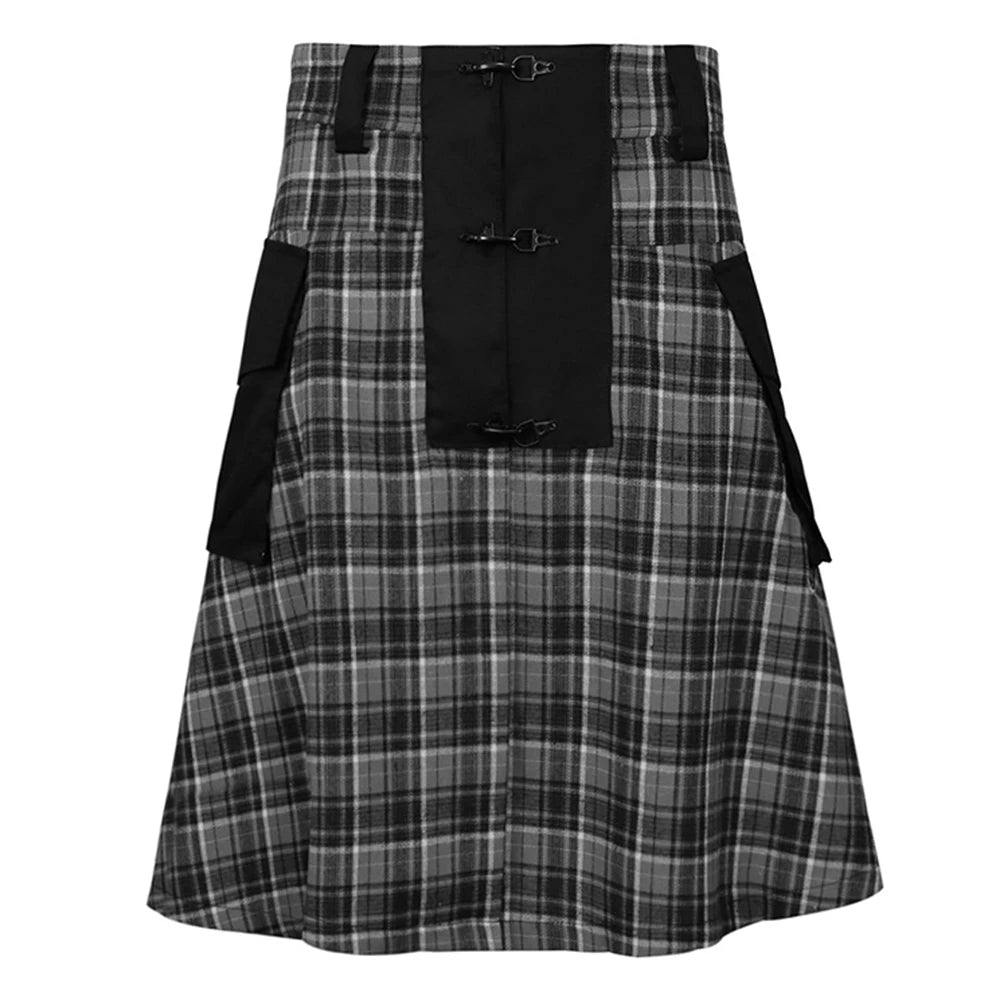 Comprar grey Mens Plaid Pleated Pocket Scottish Skirt