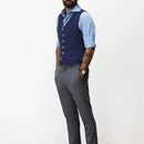Navy Blue Cotton Linen Vests for Men V-neck Waistcoat Boutique Jacket Casual Vest Groosmen Male Groom Wear Clothing Man-5