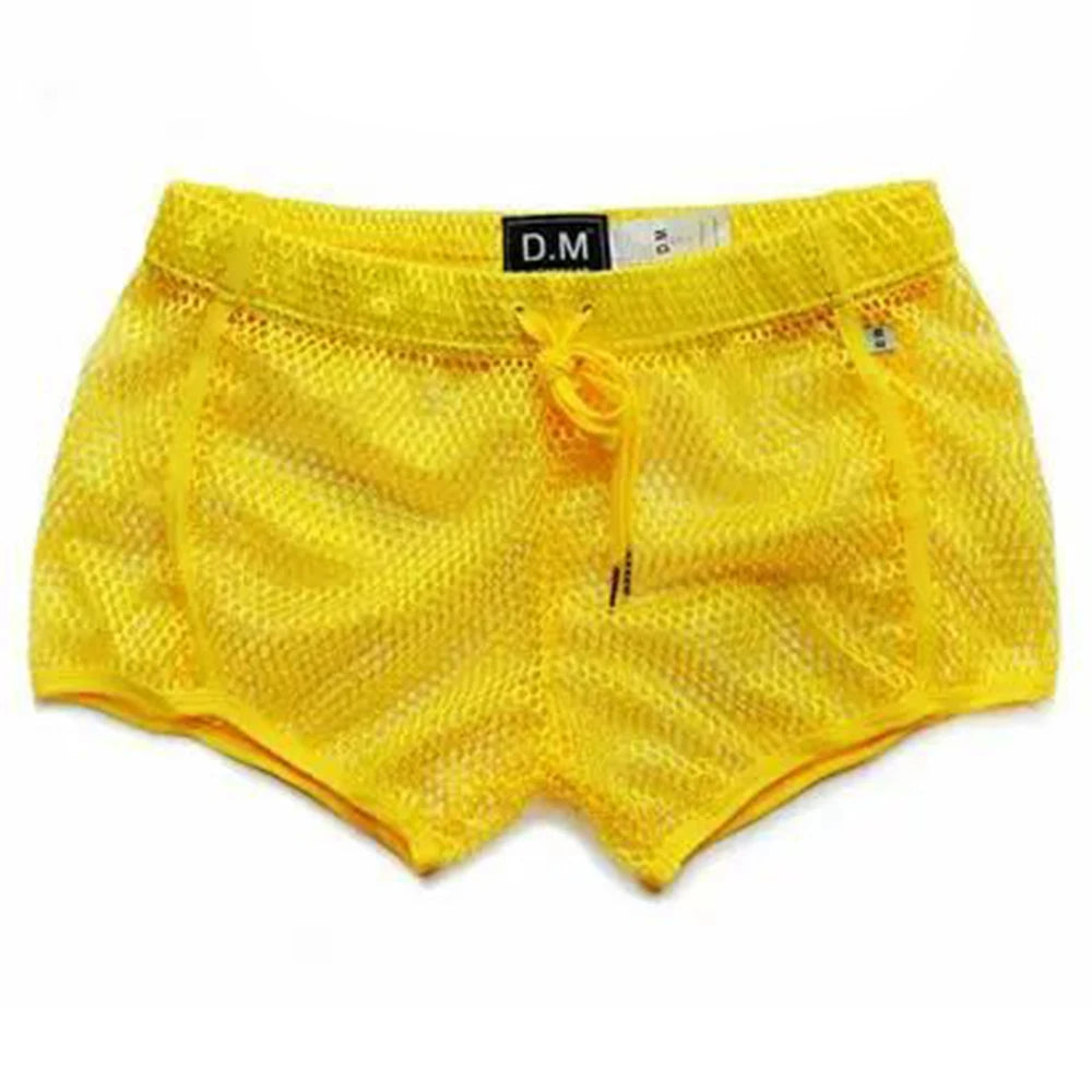 Comprar yellow Mens Sexy See-through  Solid Color Loose  Shorts