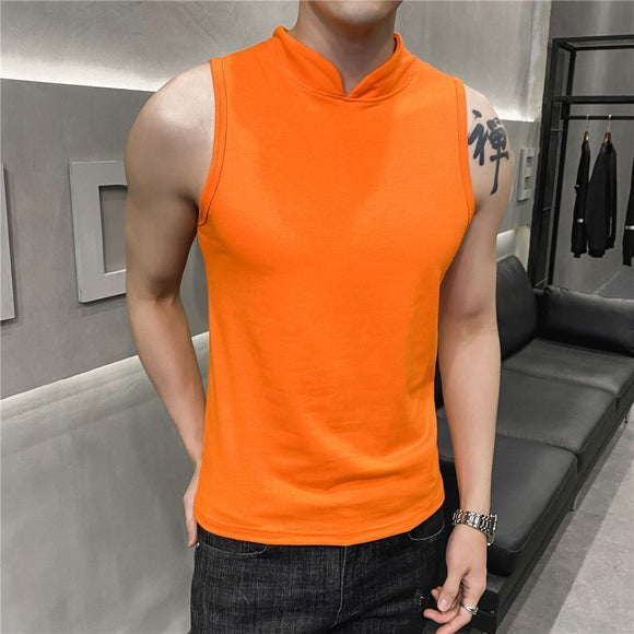 Mens Sleeveless Fake Collar Elastic Vest
