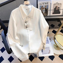 Metal Zipper Design Shirt Autumn New Fashion Loose Trendy Dark Series High-End Drape Irregular Long-Sleeved White Shirt For Men-3