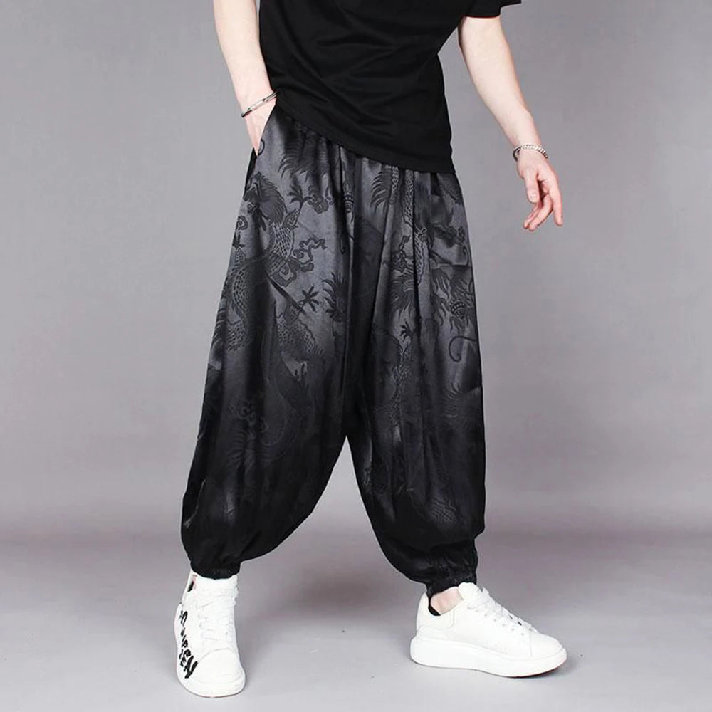 Comprar loose-ribbed-cuffs Mens Chinese Dragon Pattern Satin Casual Pants