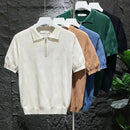 Mens T-Shirt Summer Polo Shirt Ice Silk Daily Solid Grid Veins Classic Retro Short Sleeve Slim Fit Men's Trendy Tops New 2024-1
