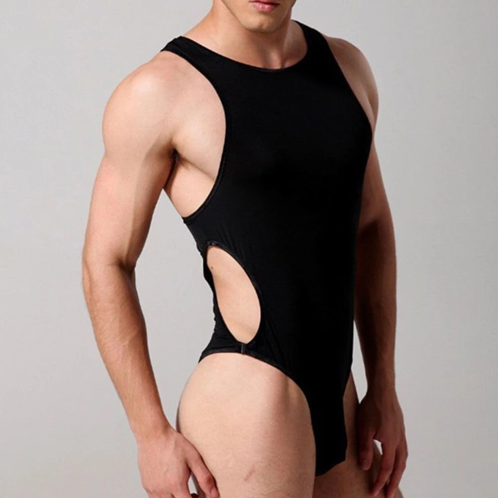 Comprar black Mens Hollow Bodysuit Shaping Sports Fitness Solid Color  Jumpsuit