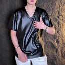 Mens T-Shirt Y2k Shiny Plain Stretch T-Shirt Spring Summer Streetwear Niche Personality Short-Sleeve Top Men'S Clothing 2025 New-4