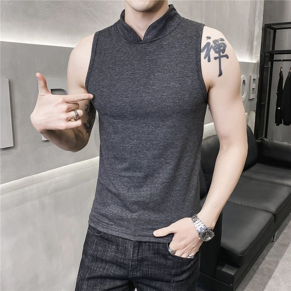 Comprar grey Mens Sleeveless Fake Collar Elastic Vest