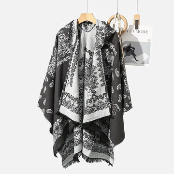 Buy grey Mens Cloak Cashew Flower Hooded Scarf Autumn Warm Imitation Cashmere Fashion Comfortable Trend Ethnic Scarf Men&#39;S Clothing 2024