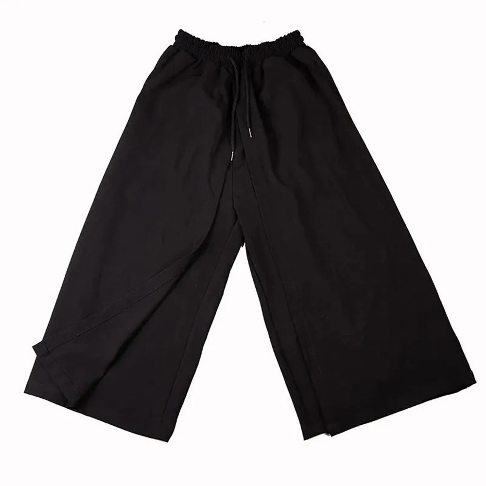 Mens Asexual Solid Color Irregular Baggy Wide Leg Pants