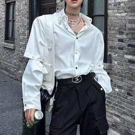 Men Shirt Y2k Arm Stitching Casual Shirt Streetwear Fashion Designer Niche Luxury Long Sleeve Tops Old Money Men'S Clothing 2025