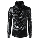 Mens Pu Leather Sweatshirt Pu Tops Streetwear Nightclub Youth Trend Campus Performance Male Long-Sleeve Tops Men'S Clothing 2024-1