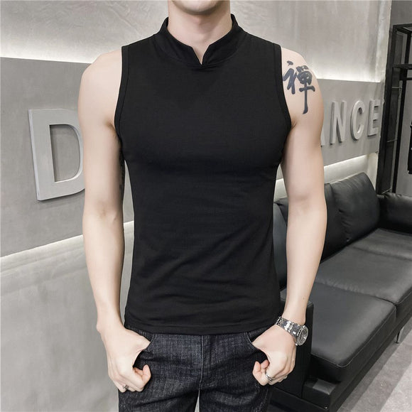 Mens Sleeveless Fake Collar Elastic Vest
