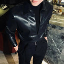 Mens Pu Leather Shirt Rider Motorcycle Casual Shirt Streetwear Fashion All-Match Trend Long-Sleeved Top Men'S Clothing 2025 New-2
