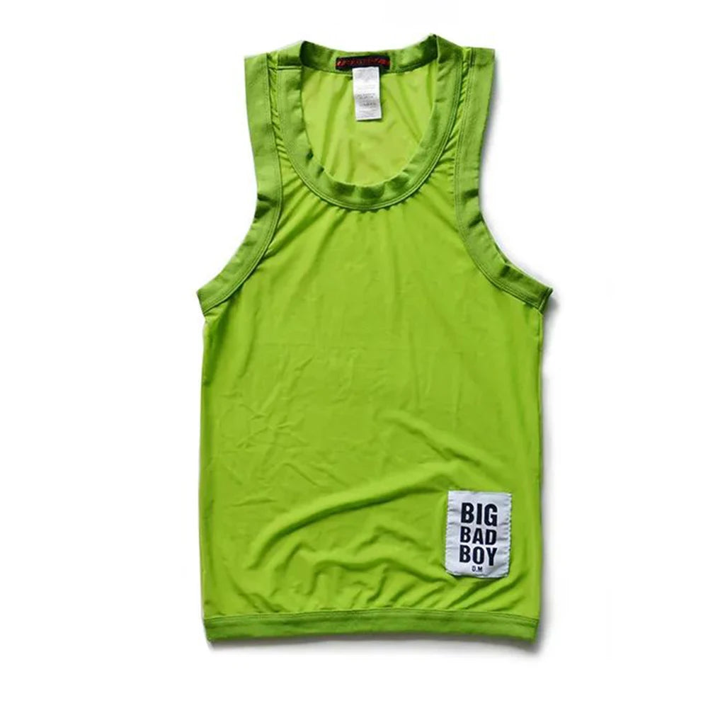 Comprar green Mens Sexy See-through  Elastic Solid Color Vest