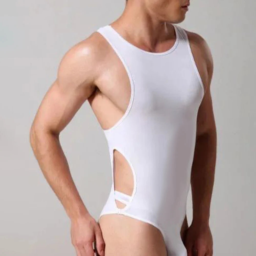 Comprar white Mens Hollow Bodysuit Shaping Sports Fitness Solid Color  Jumpsuit