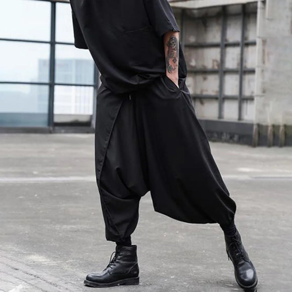 Mens Wide-Leg Cuffed Pants Y2k Gothic Harem Pants Streetwear Japanese Harajuku Campus Joggers Casual Pants Men'S Clothing 2024