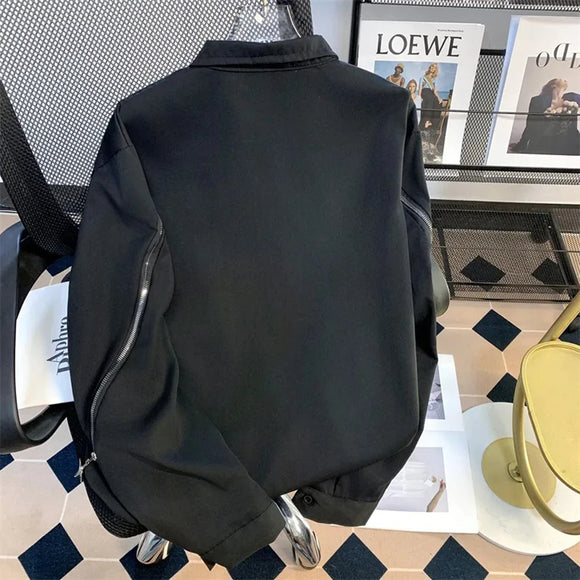 Metal Zipper Design Shirt Autumn New Fashion Loose Trendy Dark Series High-End Drape Irregular Long-Sleeved White Shirt For Men