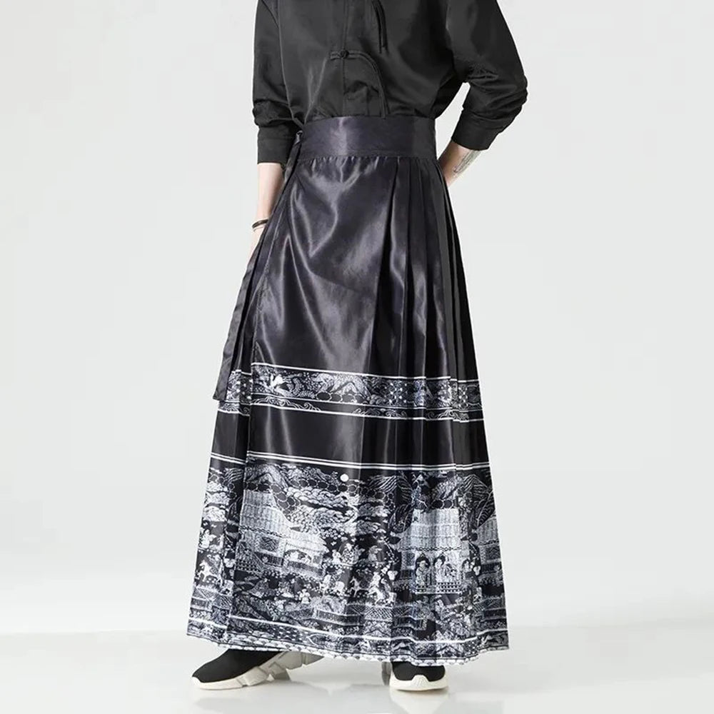 Mens  Ethnic High  Loose Pleated Wide Leg Pants