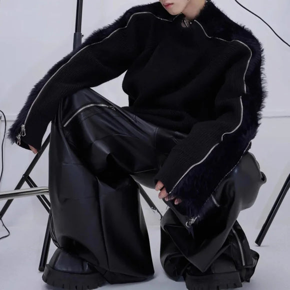 Mens Sweater Hand Zipper Deconstructed Knit Sweater Autumn Streetwear Fashion Campus Performance Long Sleeve Top Men'S Clothing