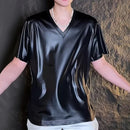 Mens T-Shirt Y2k Shiny Plain Stretch T-Shirt Spring Summer Streetwear Niche Personality Short-Sleeve Top Men'S Clothing 2025 New-3