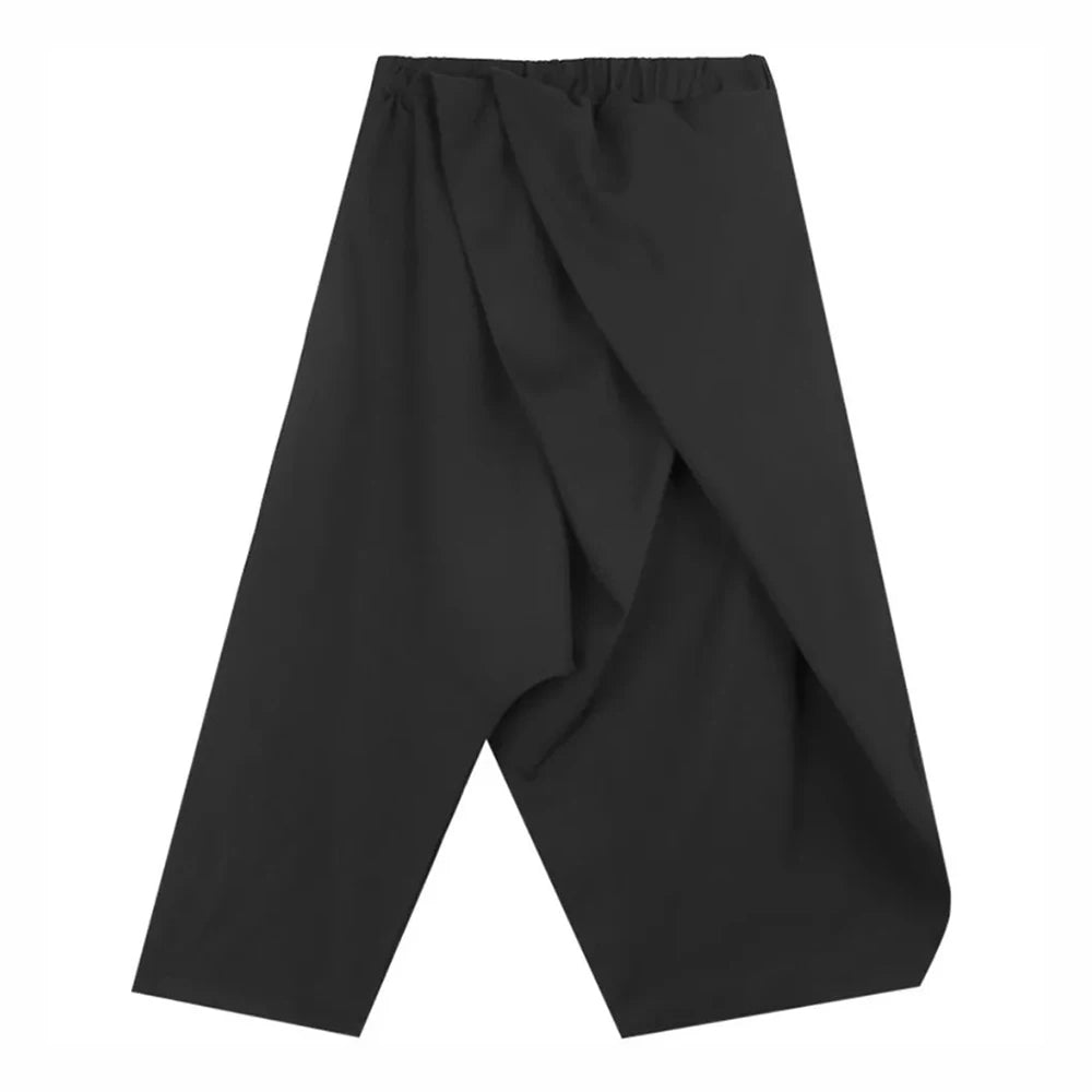 Mens  Irregular Genderless Wide-Leg  Solid Color Pants