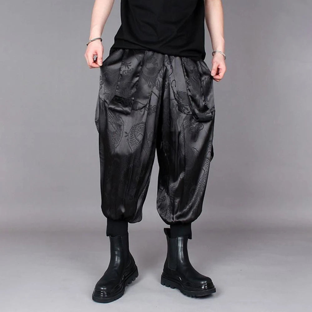 Comprar ribbed-cuffs Mens Chinese Dragon Pattern Satin Casual Pants