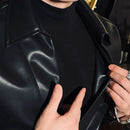 Mens Pu Leather Shirt Rider Motorcycle Casual Shirt Streetwear Fashion All-Match Trend Long-Sleeved Top Men'S Clothing 2025 New-3