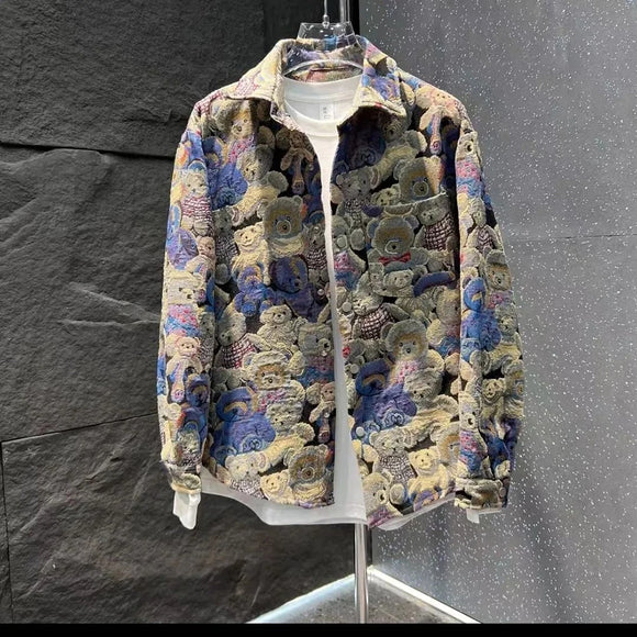 Y2k Bear Embroidered Two-Piece Set Spring And Autumn New Street Casual Long-Sleeved Jacket Loose Leggings Trousers Suit For Men