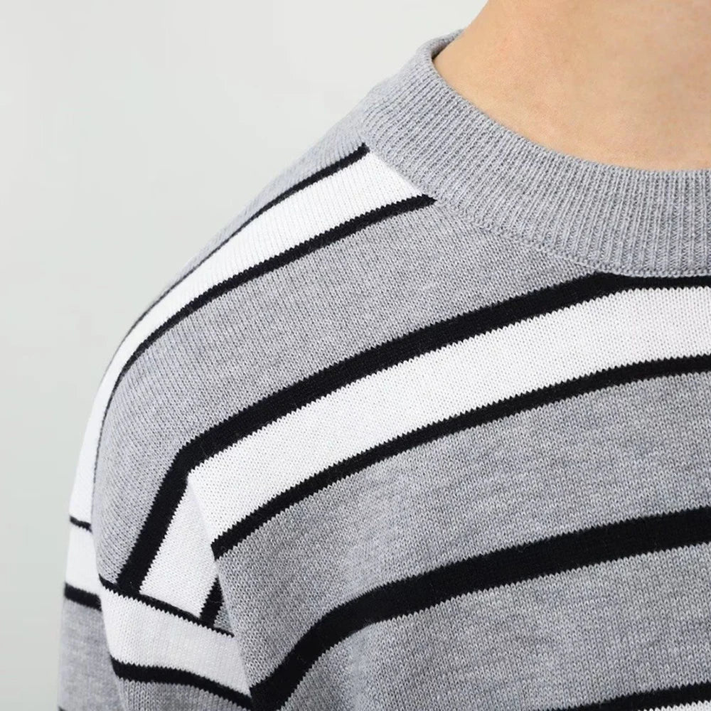 Mens  Striped Casual Knitted Short-Sleeved T-Shirt