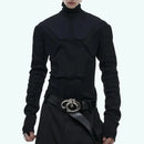 Mens Fashion Trend Heavy Three-Dimensional Armor Design Solid Color High Collar Long Sleeve Bottoming Shirt Slim Versatile Top-1